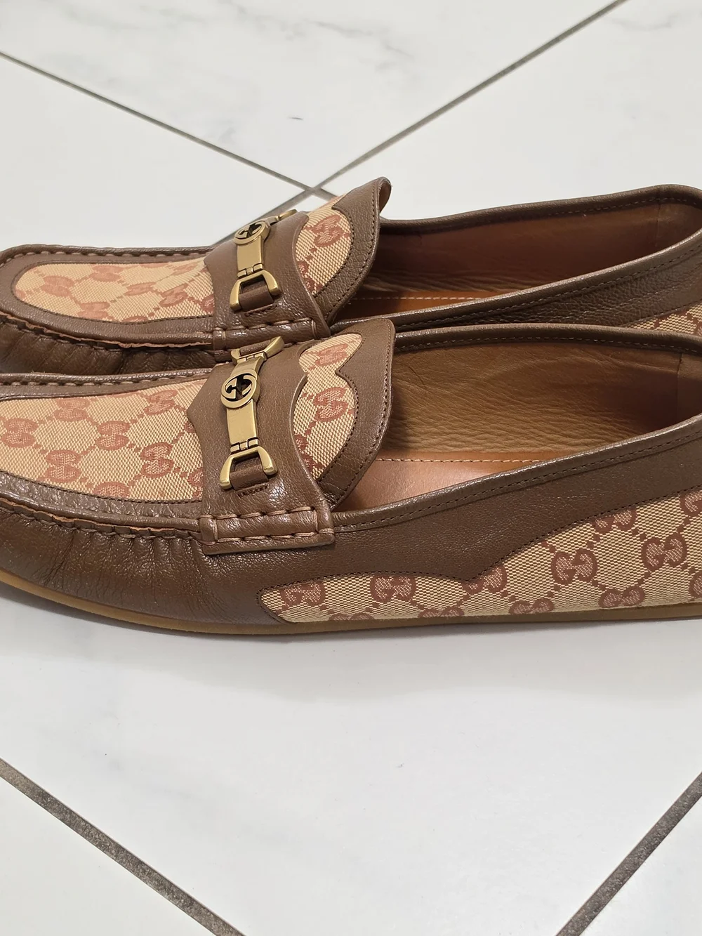 Gucci GG Canvas Leather Horsebit Loafers, 11
